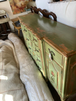 French Country Wood Painted Buffet Green Dresser/Chest