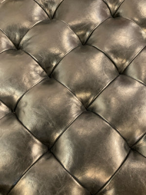 World Market Navy Leather Tufted FootStool/Ottoman