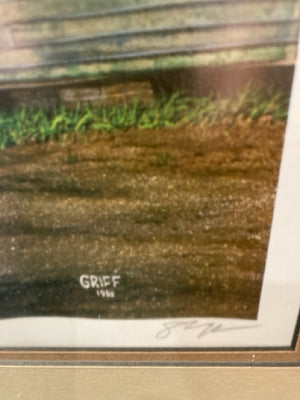 Signed Brown/Multi Gas Station Framed Art