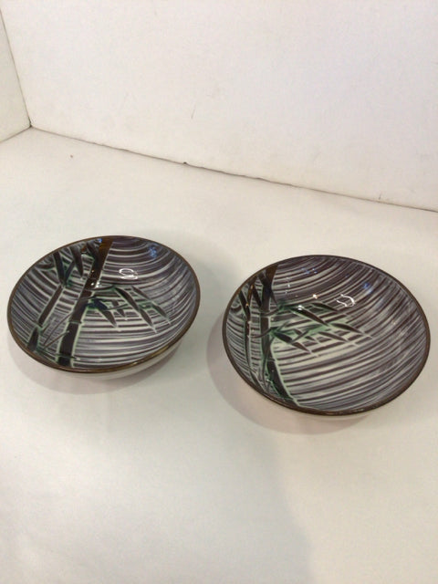Set Brown/White Ceramic Bamboo Bowl