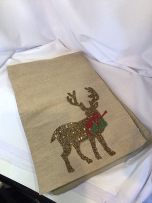 PIER 1 Table Runner Tan/Brown Polyester Reindeer Holiday Item