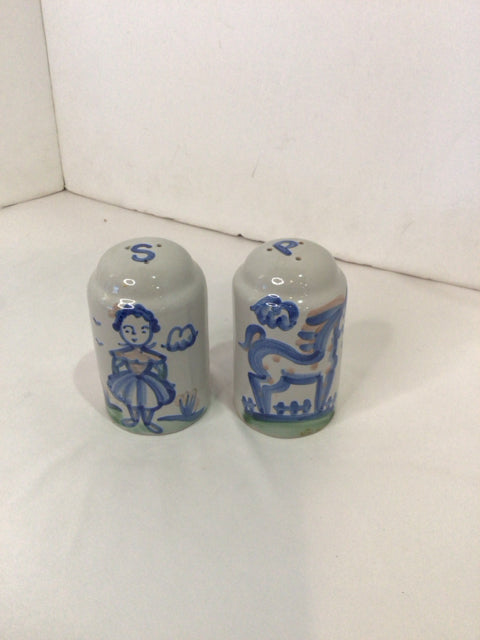 Hadley Pair Gray/Blue Ceramic Horses Salt & Pepper