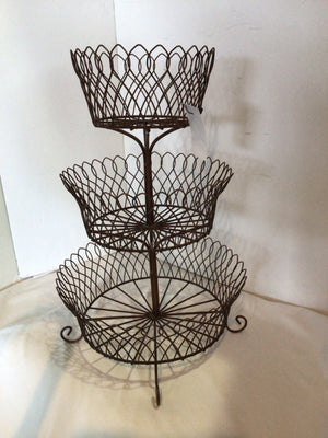 Vintage Brown Metal 3 Tiered Basket