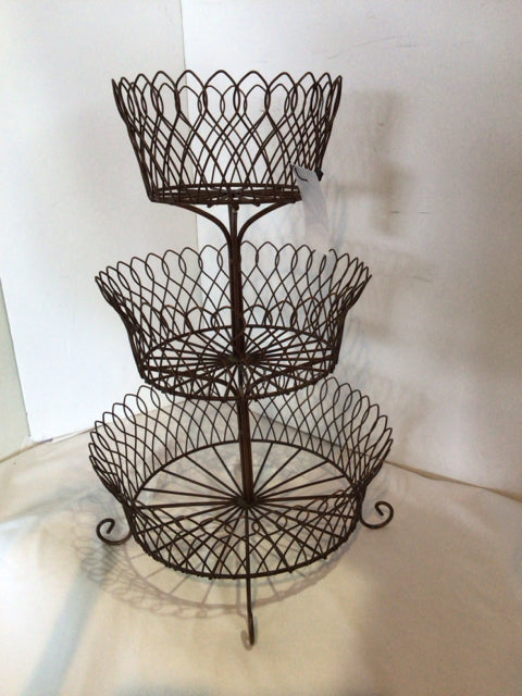 Vintage Brown Metal 3 Tiered Basket