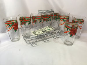 Glasses Red/Green Glass Poinsettia w/ holder Holiday Item