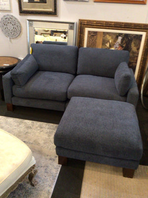Burrow Modular Velour Loveseat Blue Sectional Sofa 4KF6SXAY & 44G3FN56