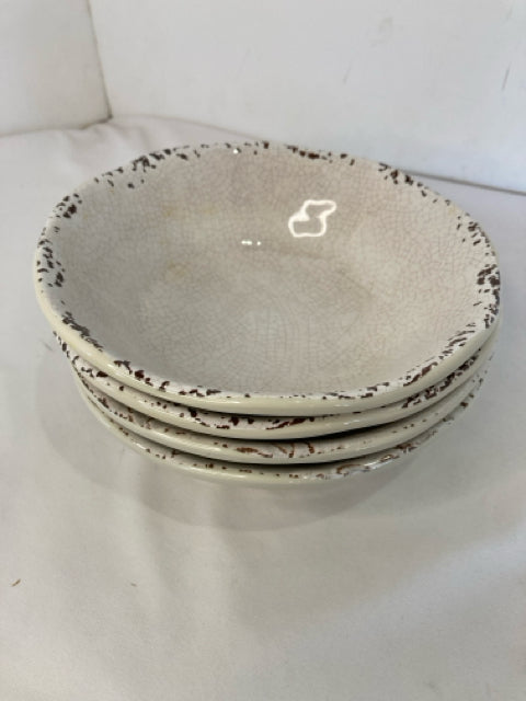 Set of 4 White/Brown Melamine Crackle Bowl