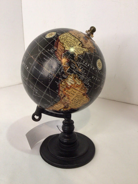 Miniature Black/Brown Wood World Globe