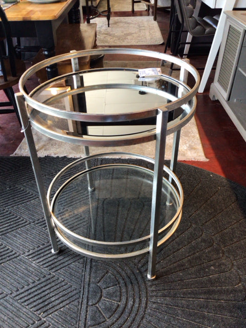 Mirrored Metal Round Silver Cart