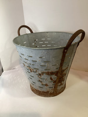 Vintage Gray Stainless Steel Olive Bucket