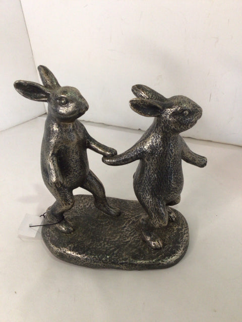 Antiqued Silver Resin Rabbit Statue