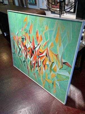 Abstract Green/multi Geometric Framed Art