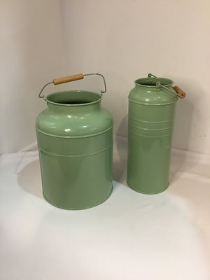 Pair Green Metal Jug 2 Sizes Misc