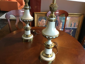 Pair White/Gold Metal Lamp Set
