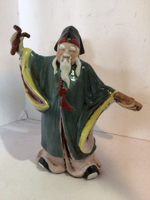 Haygill Macau Oriental Green/multi Ceramic Man Statue