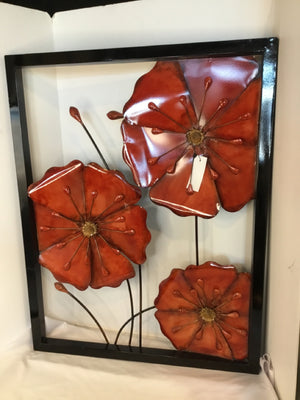 Red/Black Metal Poppies Framed Art