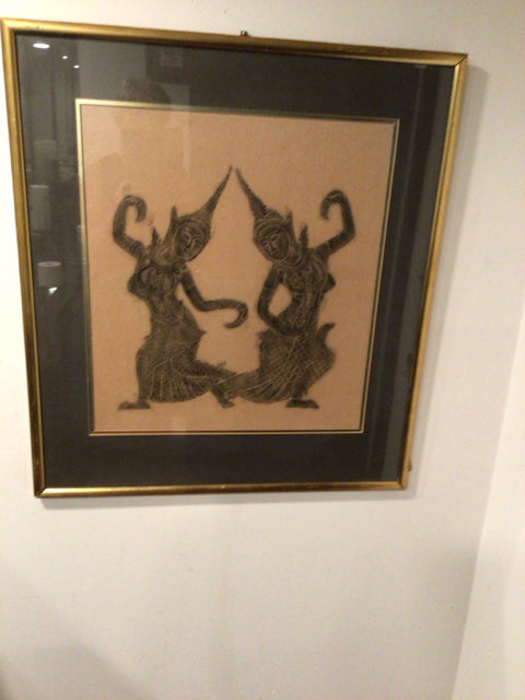 Thai Rubbing Black/Tan Dancers Framed Art