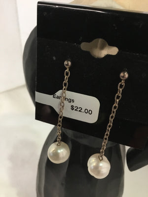 White Hanging Pearl Earrings