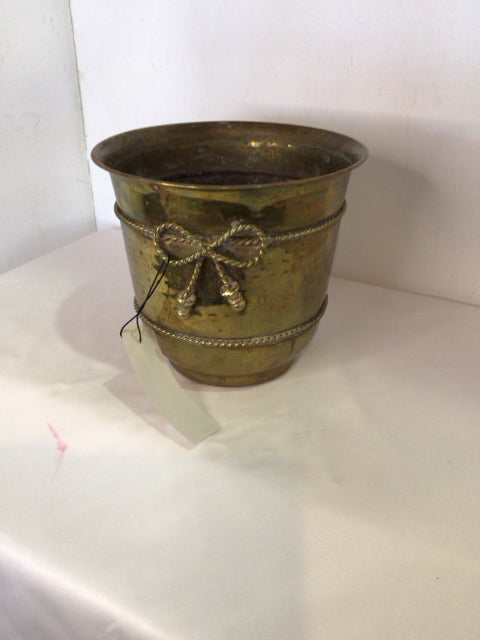 Vintage Gold Brass Hammered Planter