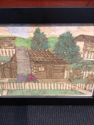 Drawing Brown/Green Cabin Framed Art