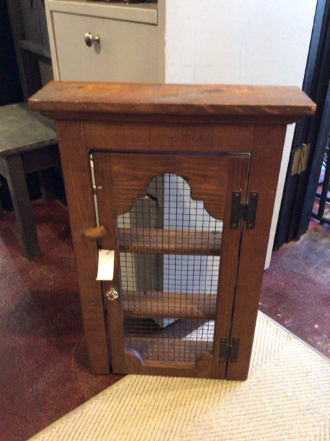 Vintage Wall Hanging Brown Wood w/door Shelf