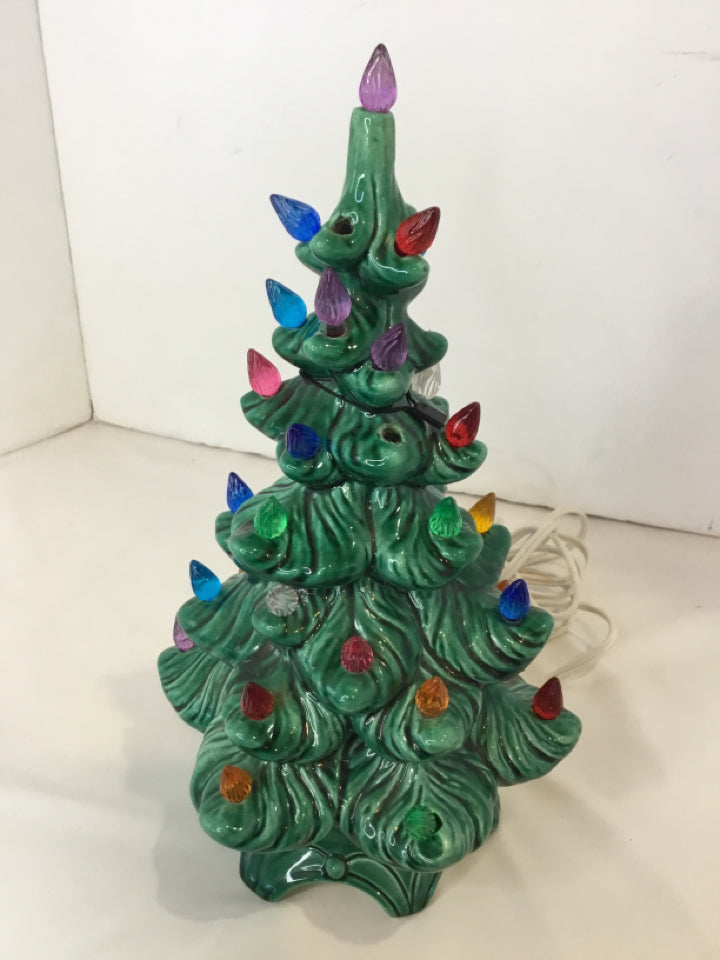 Vintage Christmas Green/multi Ceramic Light up Christmas Tree Holiday Item