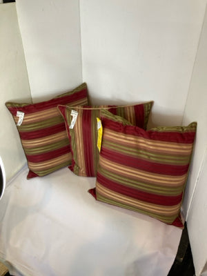 Set of 3 Multi-Color Silk Striped Down Filled Pillow Set