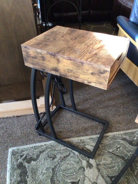 Wood/Metal Side table Drawer Brown/black Table