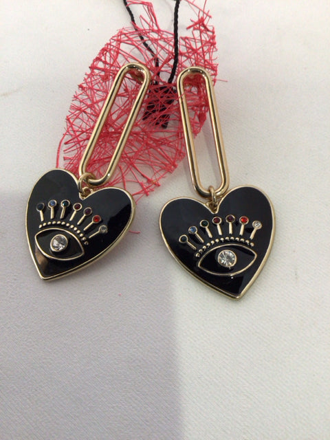 Metal Black/silver Heart Earrings