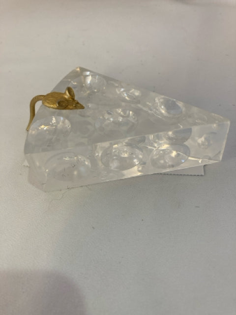 Mid Century Clear Lucite Cheese Mouse Figurine
