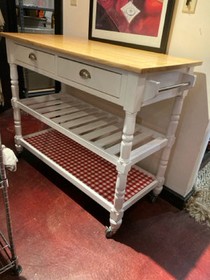 Wheels Wood 2 Shelf 2 Drawer White Kitchen Island