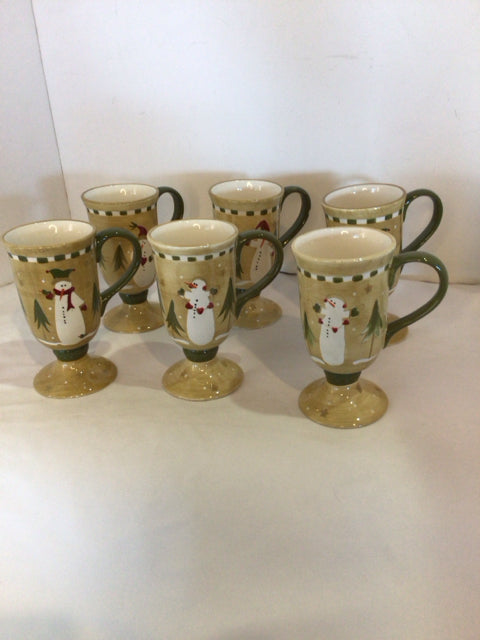 Sonoma Christmas Green/Yellow Ceramic Mug Set of 6 Holiday Item