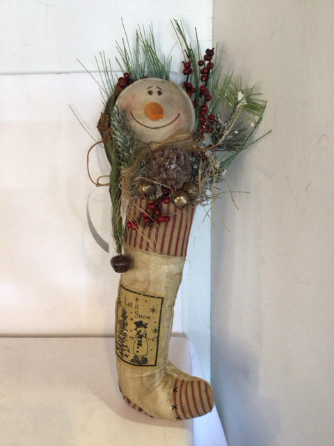 Snowman Tan Linen Stocking Holiday Item