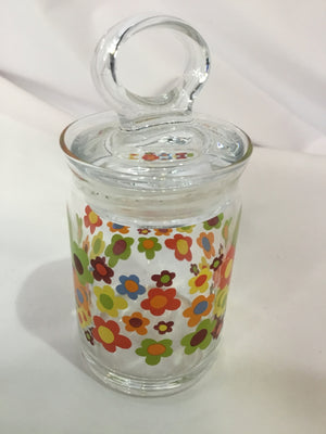 Lidded Clear Glass Floral Bottle