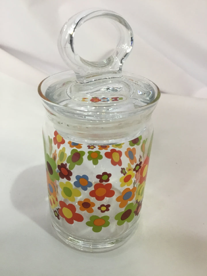 Lidded Clear Glass Floral Bottle