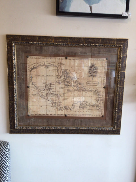 Print Cream/Gray Map Framed Art
