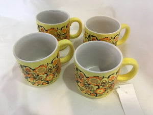 Vintage Set of 4 Yellow/Orange Ceramic Floral Mug