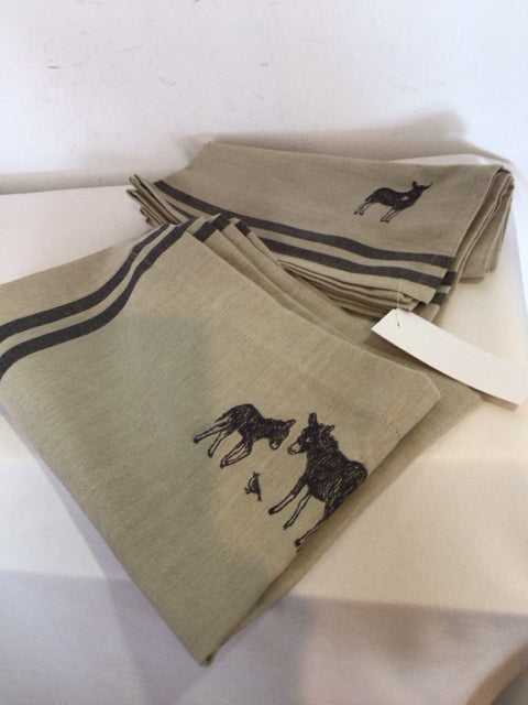 Pair Brown Donkey Embroidered Placemats