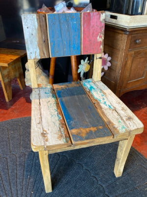 Rustic Wood Armless Multi-Color Chair