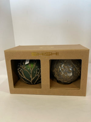 Pair Gold Glass Glitter In Box Holiday Ornaments