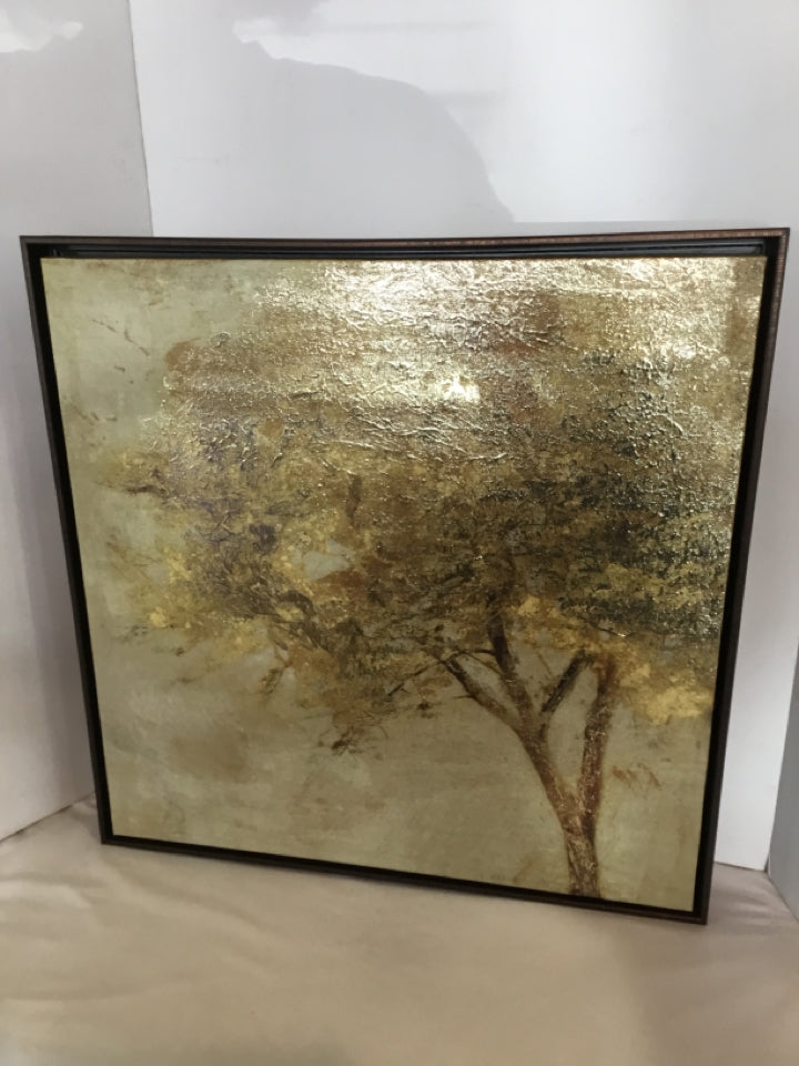 Yellow/Brown Canvas Tree Framed Art