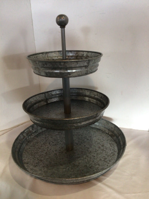 Rustic Gray Metal Tiered Tray