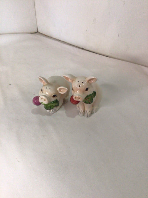 Fitz & Floyd Pink/Green Porcelain Pig Salt & Pepper