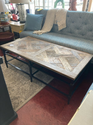 Pottery Barn Rustic Wood/Metal Parquet Brown Table