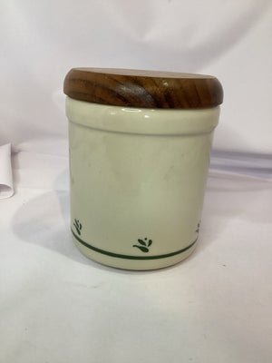 White/Green Ceramic/Wood Canister