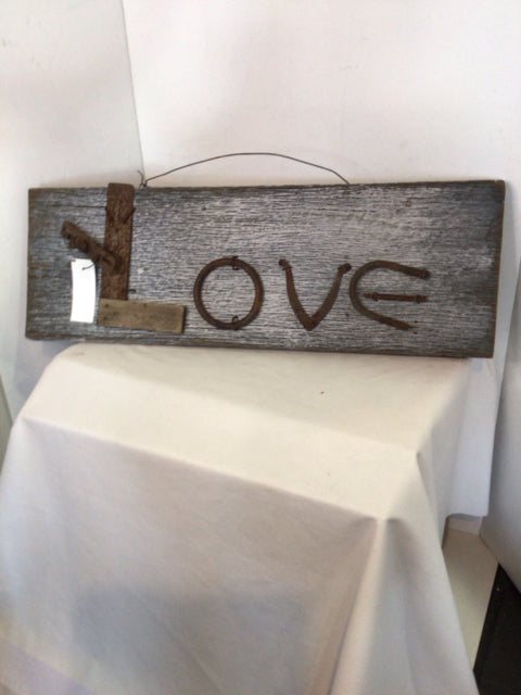 Rustic Wood & Metal Love As Is Brown Wall Decoration Art