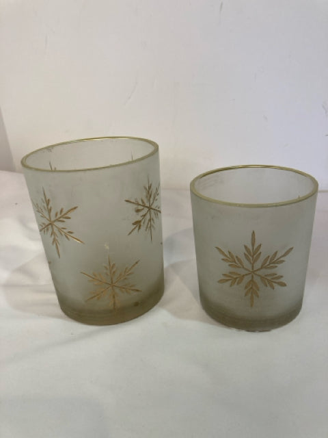 Melrose Candle Holder Clear/Gold Smoked Glass Snow Flake Pair Holiday Item