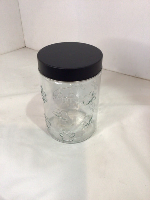 Canisters Black/Clear Glass/Metal Paw Prints Jar