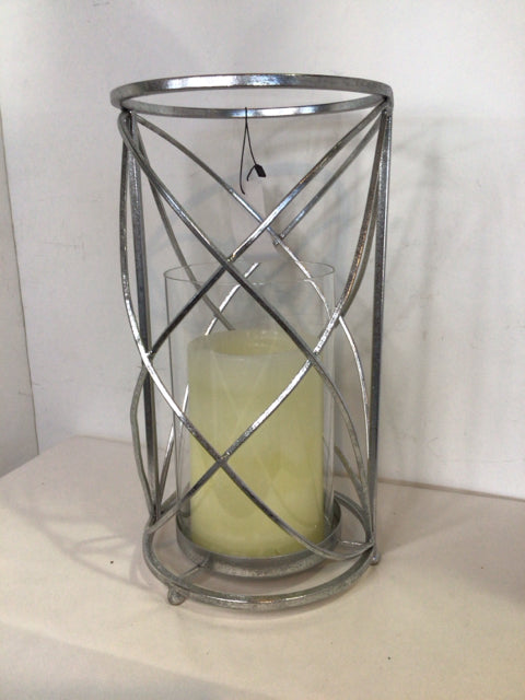 Silver Metal Cylinder Candle Holder