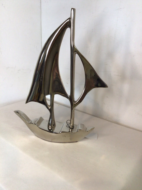 Silver Aluminum Sailboat Sculpture
